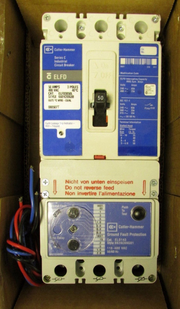 CUTLER HAMMER Type ELFD Earth Leakage Circuit Breaker 50 Amp 3 Pole ELFD3050L