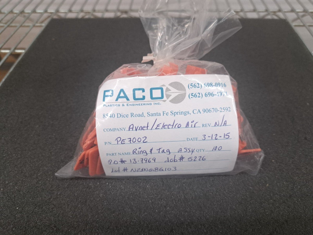 New, Paco Plastics, PE7002, Ring and Tag Assembly - Lot of 100pcs