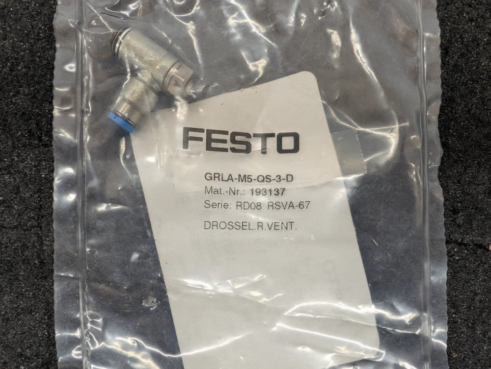 New, Festo, GRLA-M5-QS-3-D, ONE-WAY FLOW CONTROL VALVE