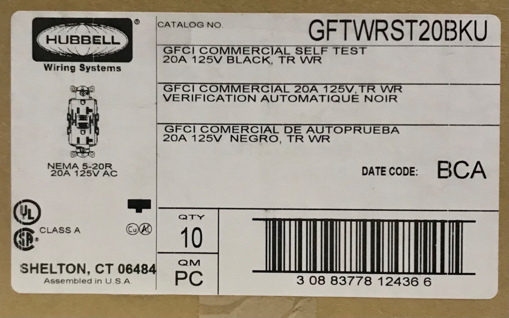 BOX OF 10 HUBBELL GFTWRST20BKU 20 AMP Commercial Grade GFCI Receptacle BLACK