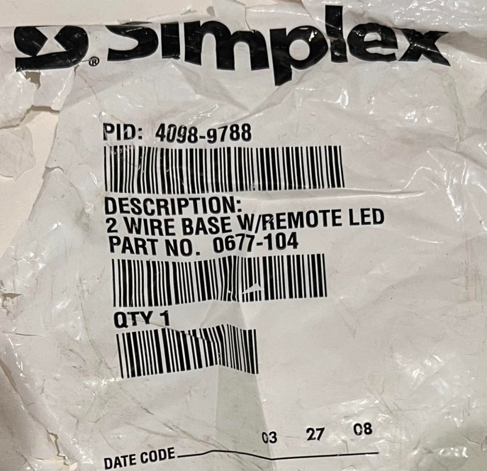SIMPLEX 4098 9788 2 Wire Detector Base 0677 104