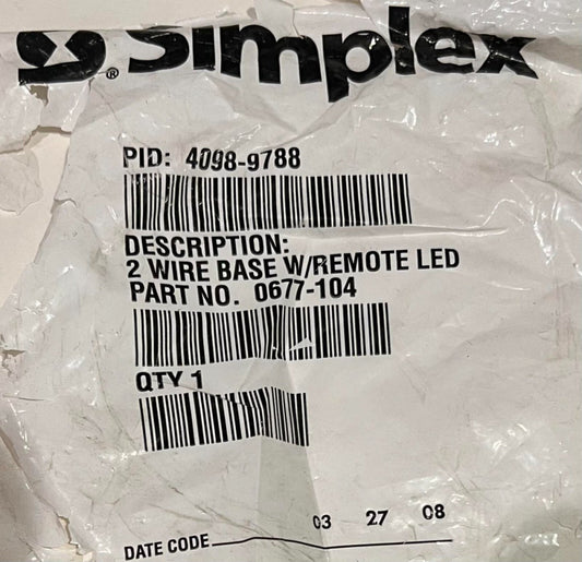 SIMPLEX 4098 9788 2 Wire Detector Base 0677 104