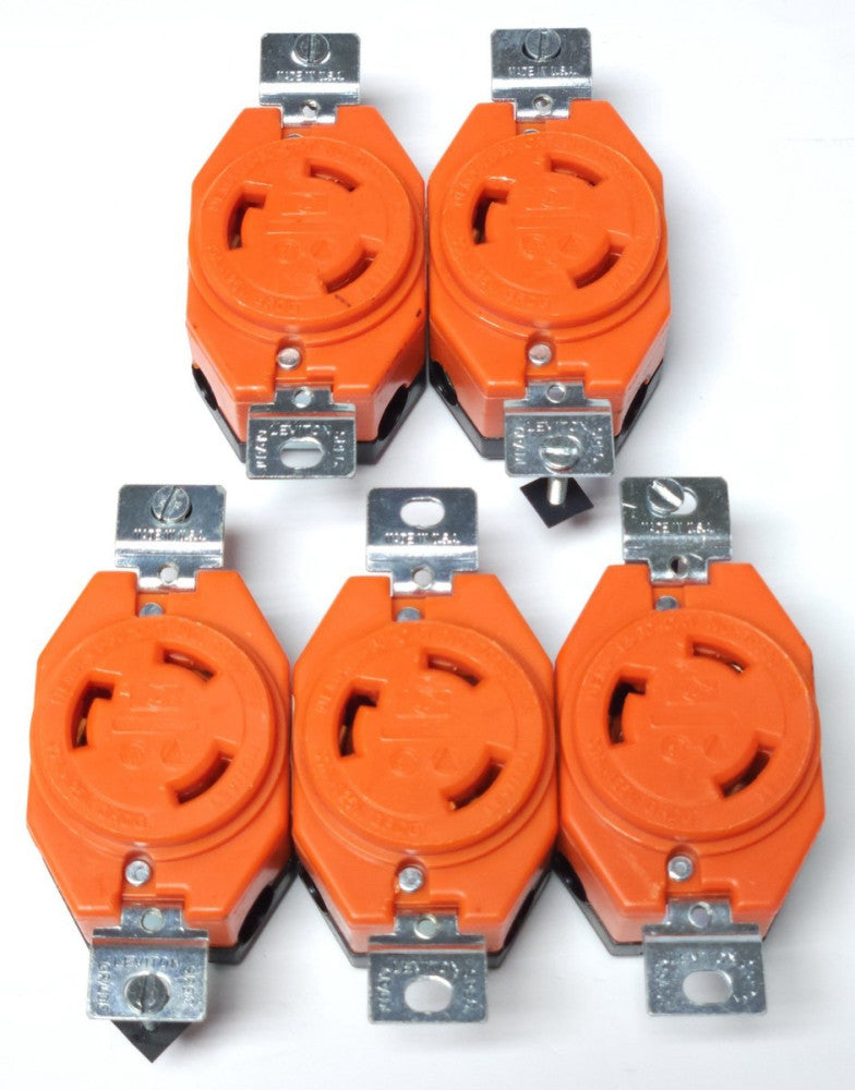 LOT OF 5 LEVITON 70530 L5-30 ORANGE 30 AMP 125 VAC TWIST LOCK Receptacle