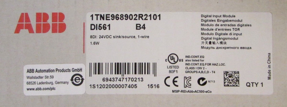 ABB DI561 Digital Input Module 8 DI 24 VDC ITNE968902R2101