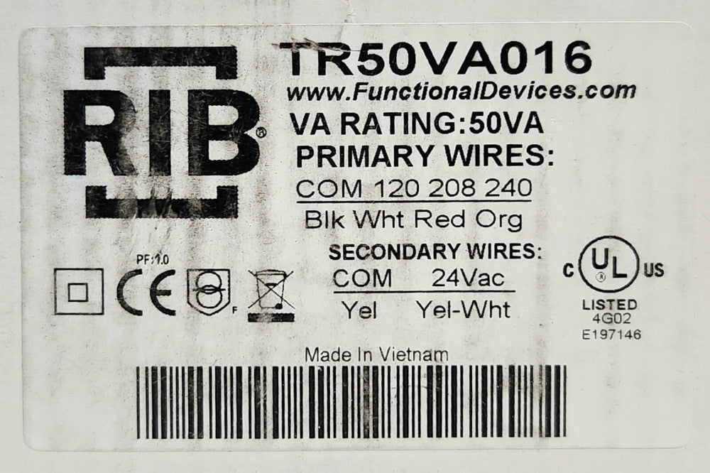 RIB TR50VA016 50 VA Control Transformer Primary 120 208 240 Secondary 24 VAC