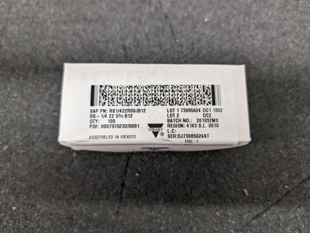 New, Vishay, RS1/422R00JB12, Res Wirewound 22 Ohm 5 percent 2/5W, Lot of 100pcs