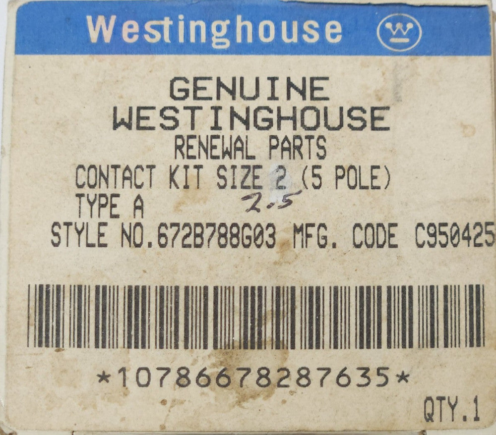 WESTINGHOUSE CUTLER HAMMER 672B788G03 A200 Size 2 2.5 Contact Kit 5 Pole