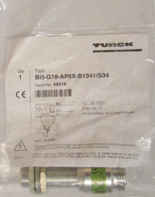 TURCK BI5 G18 AP6X B1341 S34 10-30 V DC Proximity Sensor Switch 46918