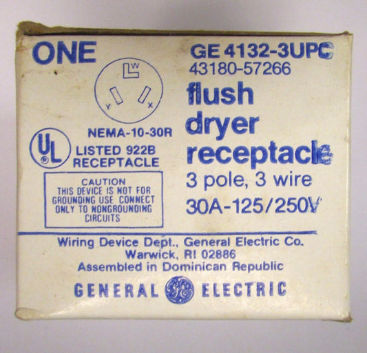 GE GENERAL ELECTRIC Flush Dryer Receptacle 125-250V 3 Pole 30 Amp GE 4132 3UPC