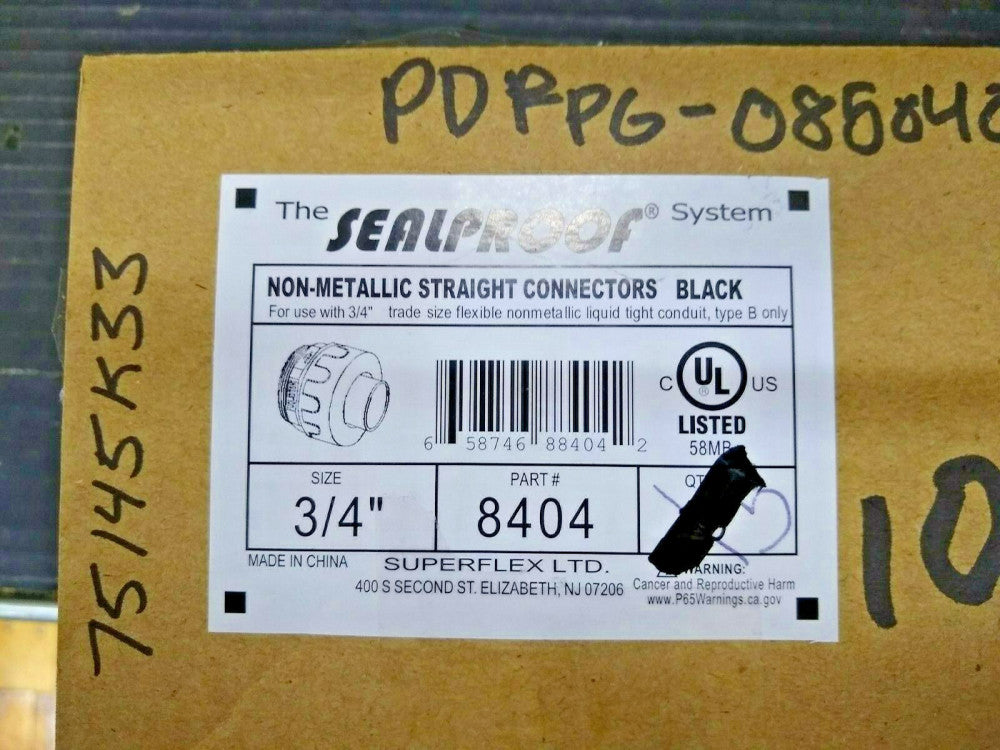New, Superflex LTD, 8404, ADPTR, FLEX. CONDUIT, 3/4", THREADED, PVC - 15pc Lots