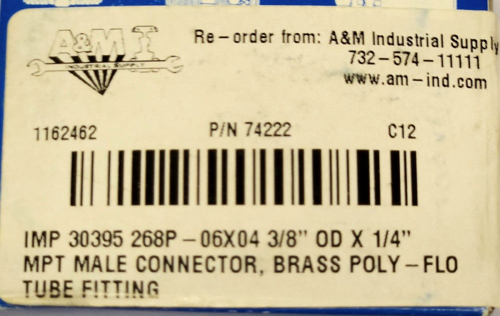 BOX OF 20 A&M Industrial SEAL PLASTICS 268P-06X04 Brass Male Connector IMP