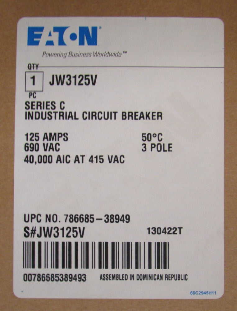 EATON CUTLER HAMMER JW3125V Type JW 125 Circuit Breaker 3 Pole 100-125 Amp