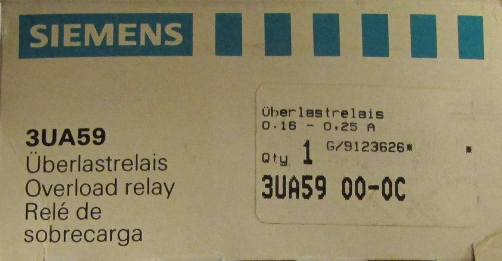SIEMENS 3UA59 00-0C .16-.25 Amp 3UA59 Overload Relay 