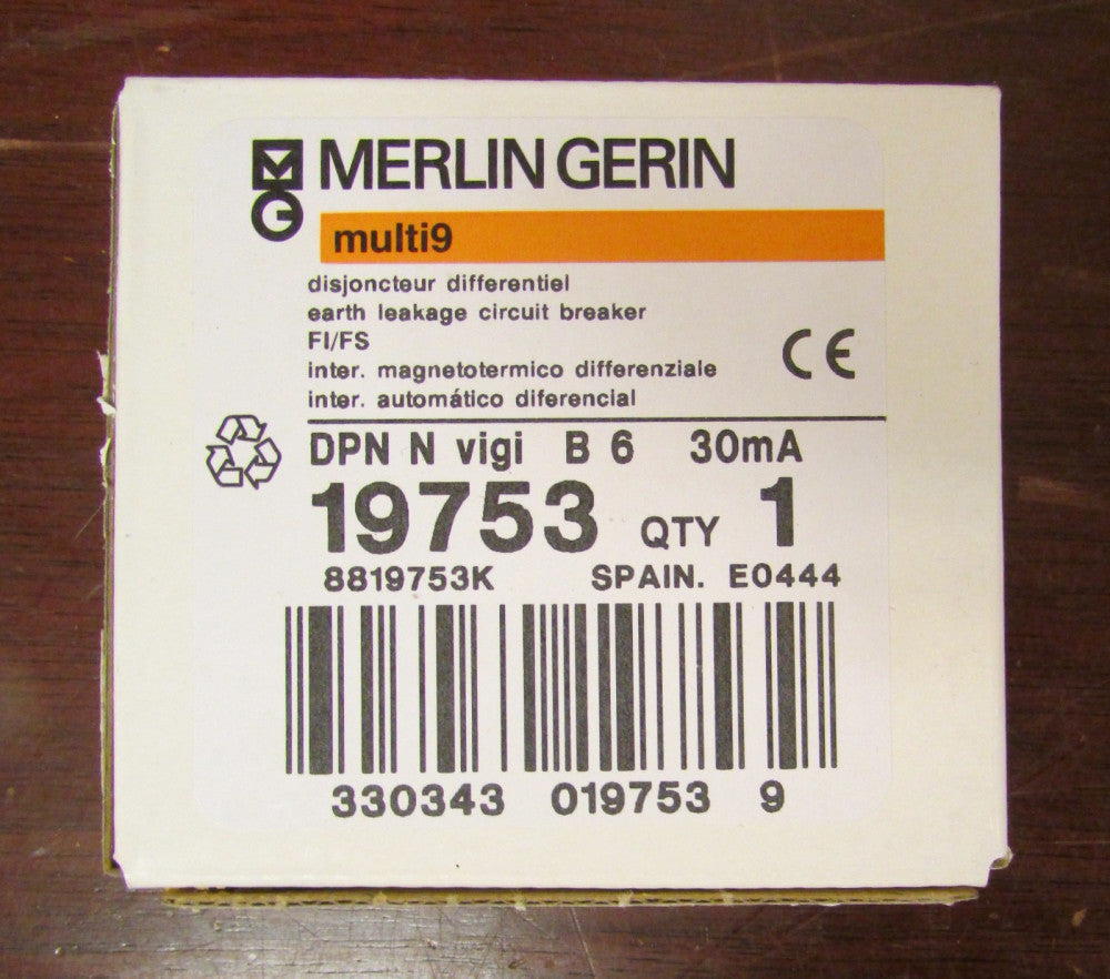 MERLIN GERIN MG19753 DPN N Vigi B6 Multi 9 Earth Leakage 6 Amp Breaker 19753