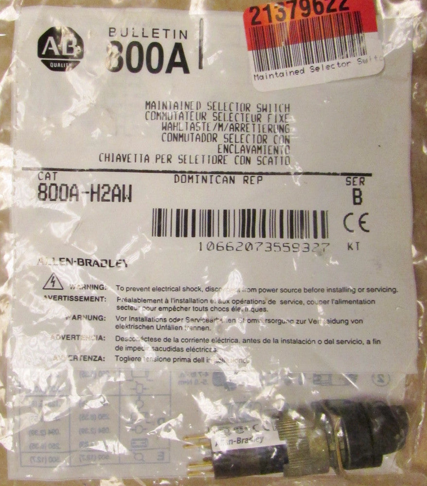 ALLEN BRADLEY 2 Position Maintained Selector Switch 800A H2AW