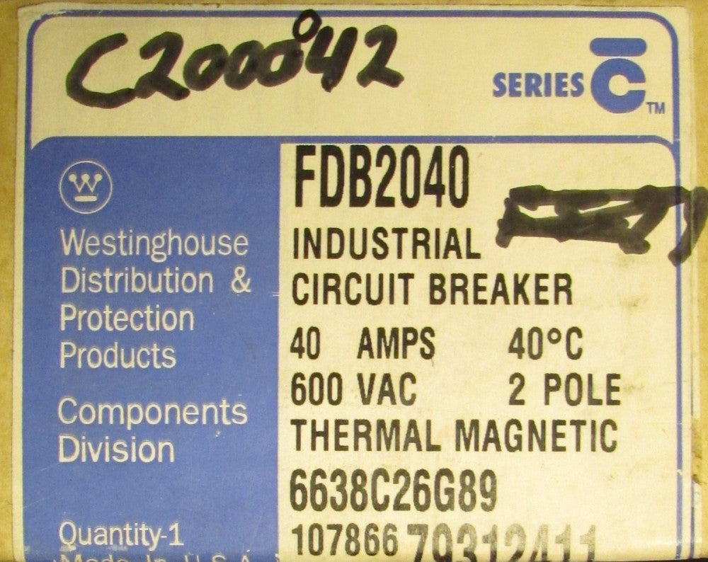 WESTINGHOUSE Type FDB Circuit Breaker 2 Pole 40 Amp FDB2040