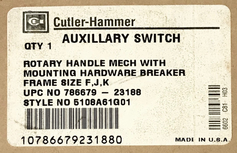 EATON CUTLER HAMMER F J K Frame Auxiliary Switch Rotary Handle Mech  5108A61G01