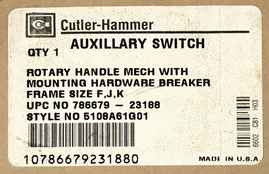 EATON CUTLER HAMMER F J K Frame Auxiliary Switch Rotary Handle Mech  5108A61G01