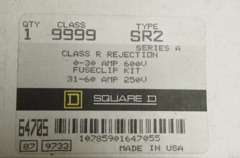 SQUARE D 9999 SR2 Series A Class R 0-30 Amp Fuseclip Kit 31-60 Amp @250 V