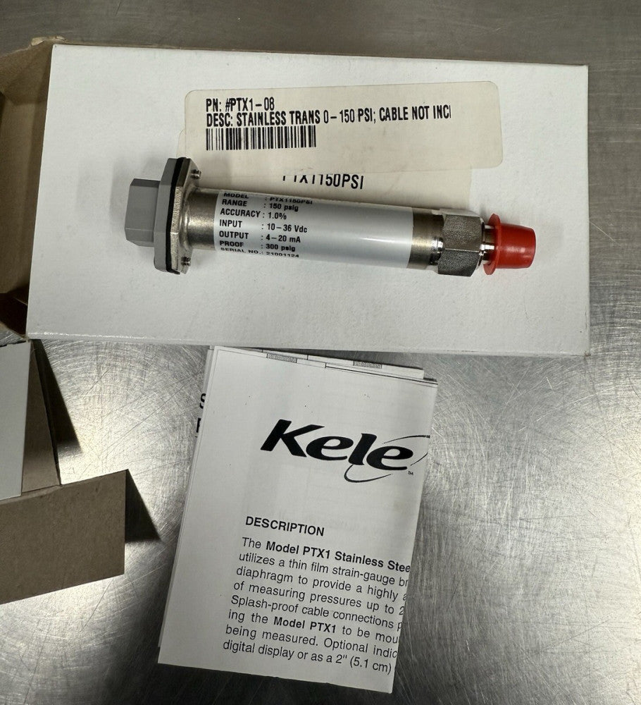 Kele PTX1-08 Stainless Steel Pressure Transmitter 0-150 PSIG - New PTX1150PSI