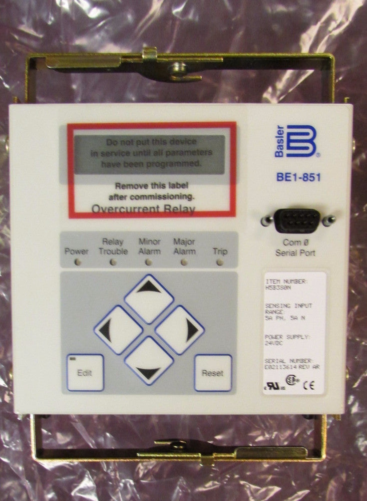 BASLER BE1 851 H5B3S0N 5 Amp 24 VDC BE1-851 Overcurrent Relay