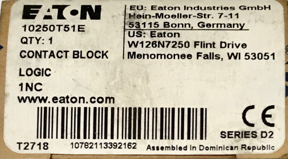 EATON CUTLER HAMMER 10250T51E 1 NC LOGIC Contact Block T51E