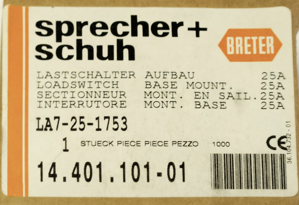 SPREACHER SCHUH LA7 25 1753 Load Switch 25 AMP 14401 101 01 BRETER