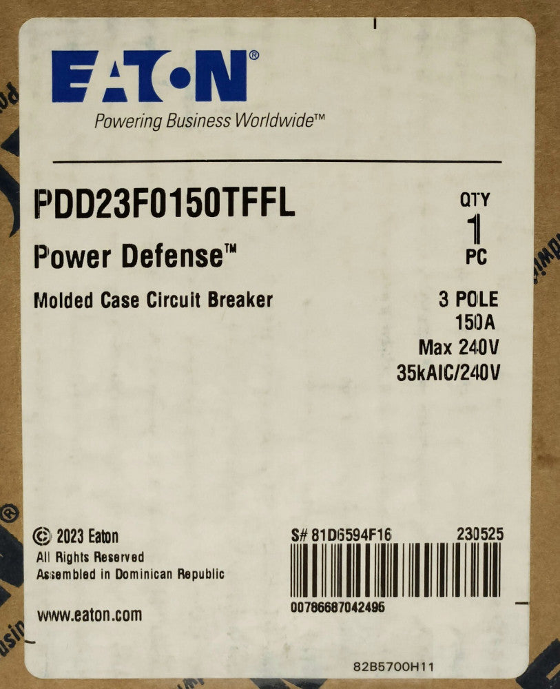 EATON PDD23F0150TFFL 3 Pole 150 AMP Type PDD2 POWER Defense Circuit Breaker