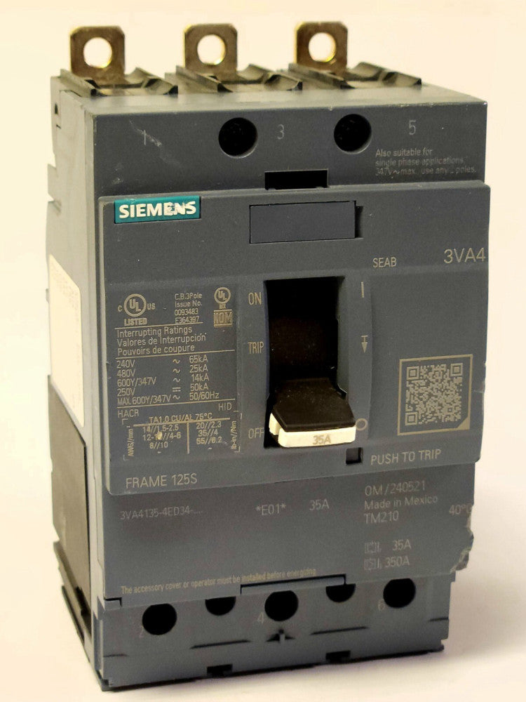 SIEMENS 3VA4135 4ED34 0AA0 3 Pole 35 AMP 3VA4 Circuit FRAME 125S