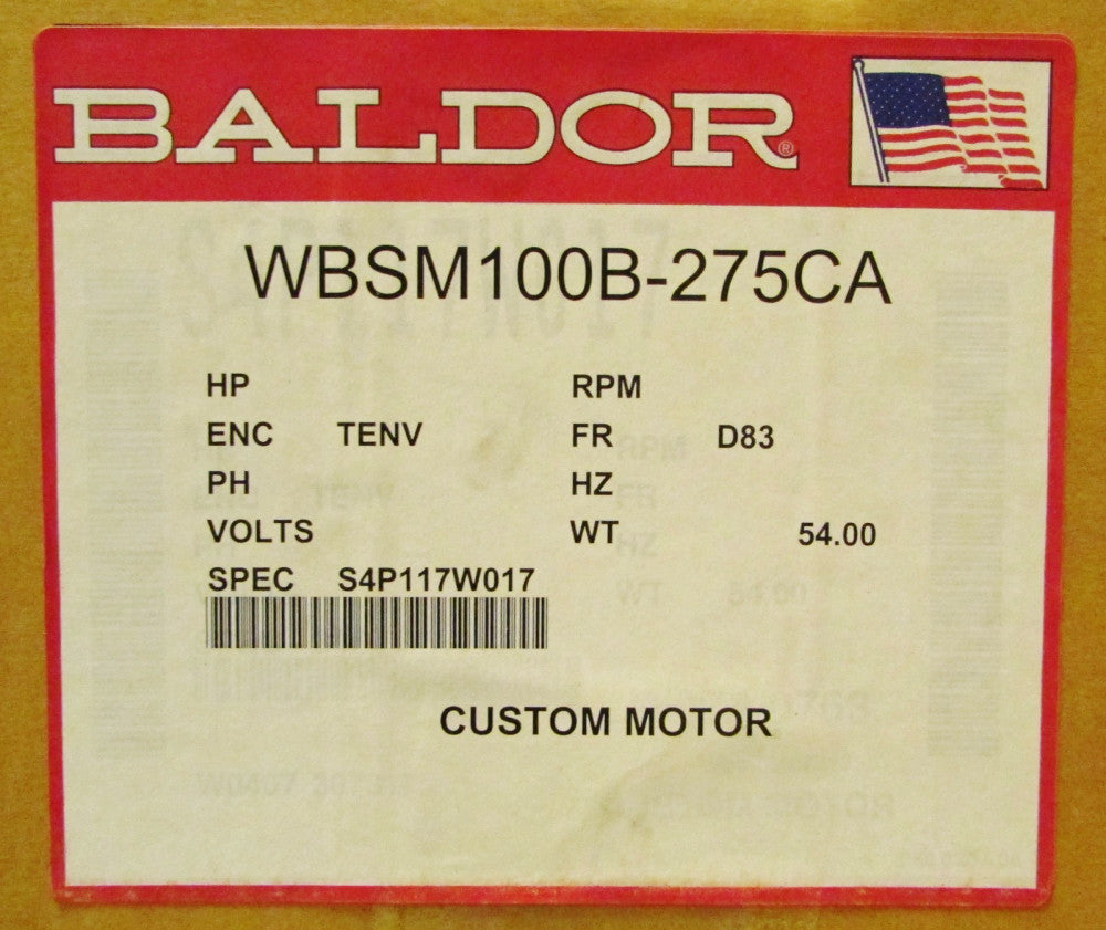 BALDOR AC Servo Motor 4000 RPM 300V WBSM100B 275CA