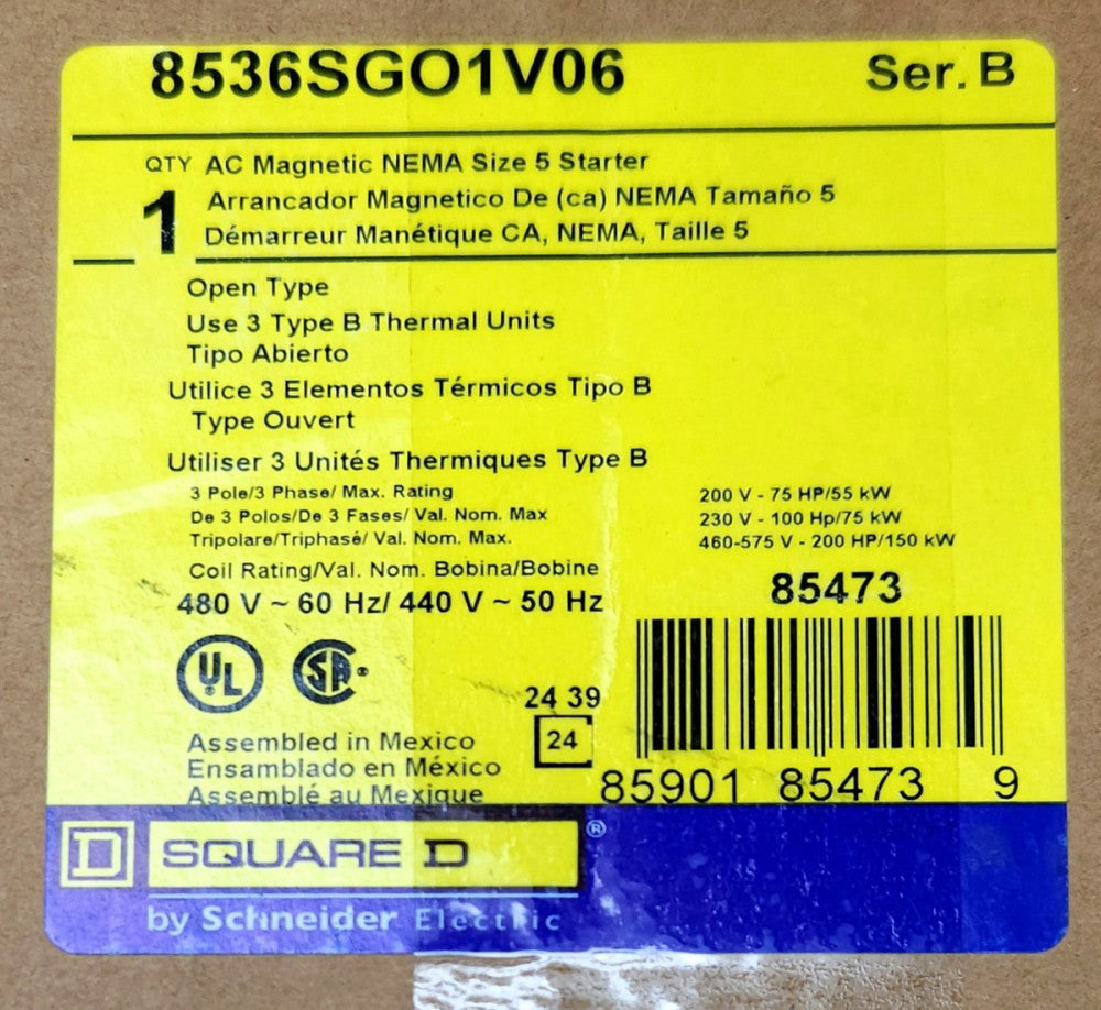 SQUARE D 8536SGO1V06 440 480 VAC Size 5 8536SGO1 Starter