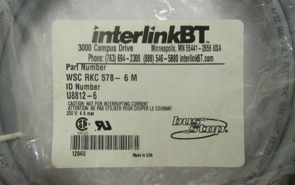 TURCK Bus Stop INTERLINK BT WSC RKC 578 6 M  Eurofast Cable U8812 6