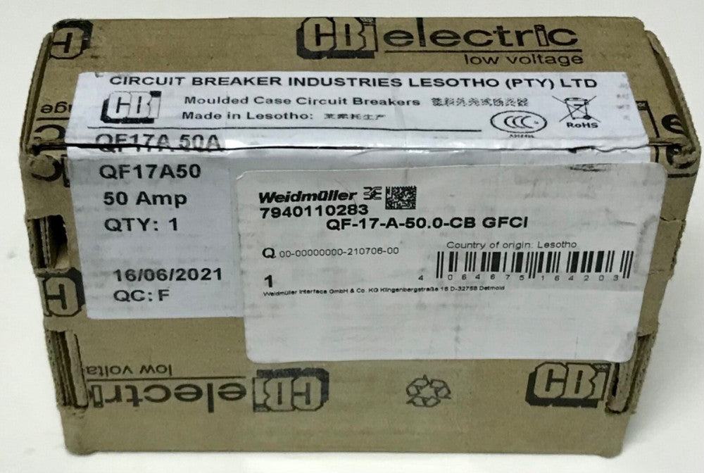 CBI ELECTRIC QF17A50 WEIDMULLER QF 17 A 50.0 CB GFCI 50 AMP Circuit Breaker 