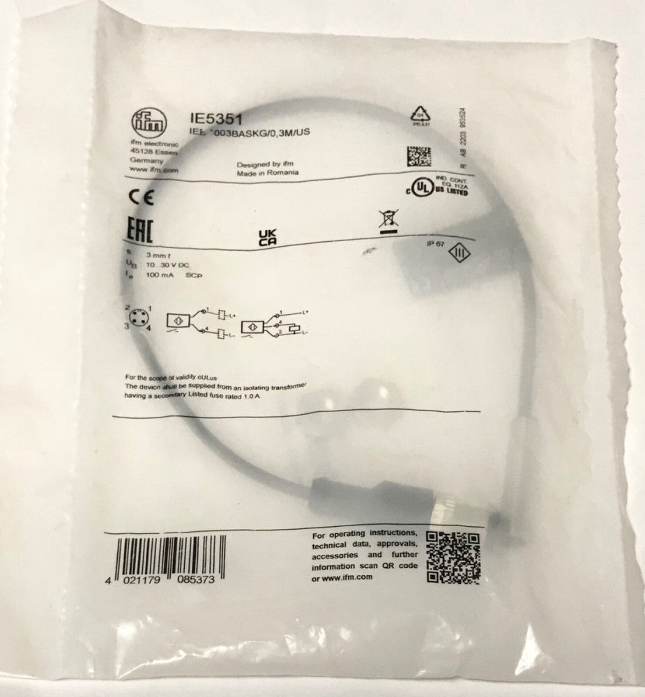 IFM IE5351 IEBCC003BASKG 0.3M US 10-30 VDC Proximity Sensor 