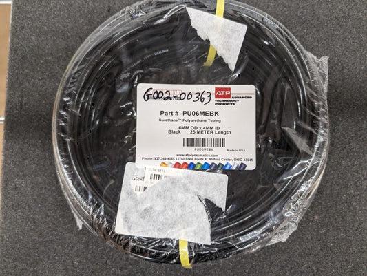 New, ATP, PU06MEBK, 6MM x 4MM Black Polyurethane Tubing 25M