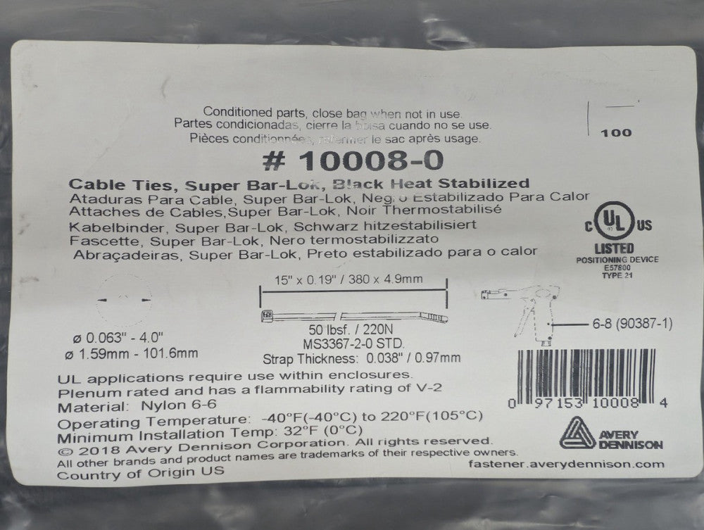 New, McMaster-Carr, 10008-0, CABLE TIE, Black -  Lot of 165pcs