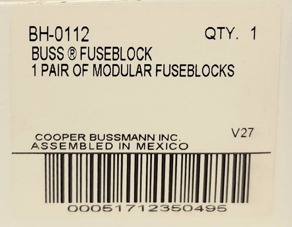 BUSSMANN COOPER BH 0112 BUSS Modular Fuseblock 1 Pair 700 VAC 200 Ka 100 AMP