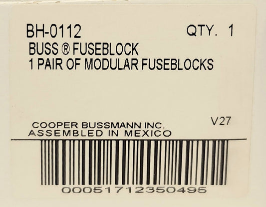 BUSSMANN COOPER BH 0112 BUSS Modular Fuseblock 1 Pair 700 VAC 200 Ka 100 AMP