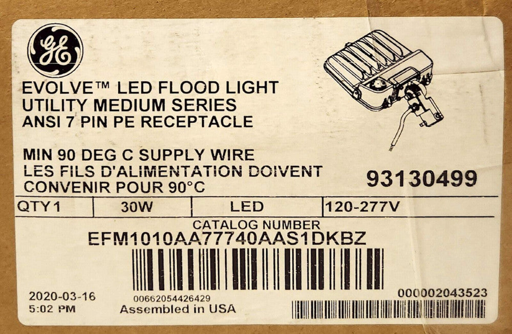 GENERAL ELECTRIC EFM1010AA77740AAS1DKBZ 120-277 VAC Evolve 30 LED Flood Light 30