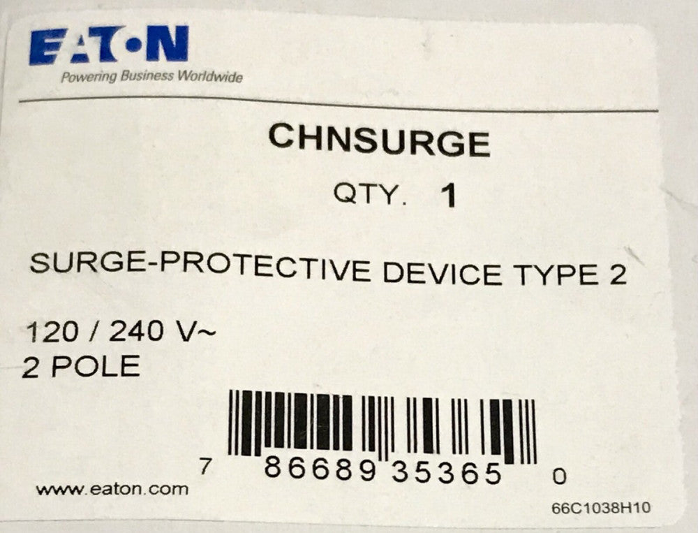 EATON CUTLER HAMMER CHNSURGE 120 240 VAC 2 Pole SPD Surge Protective Device