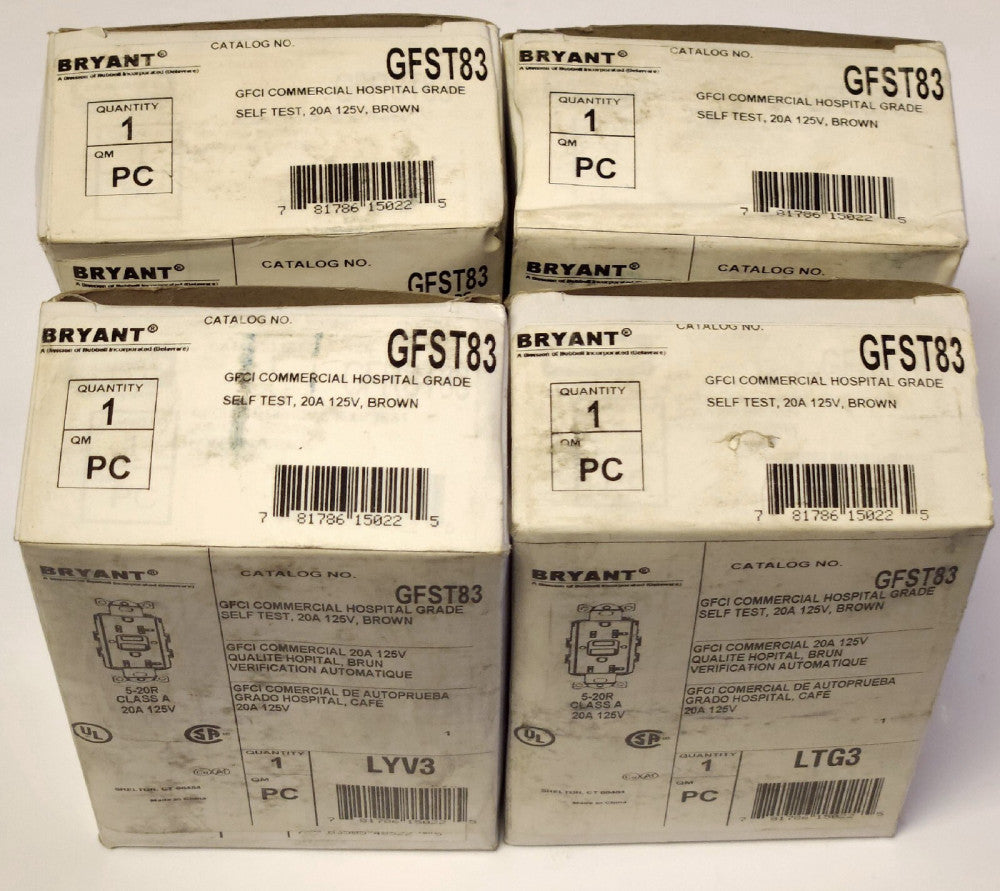 LOT OF 4 BRYANT GFST83 20 AMP 125 VAC GFCI Ground Fault Receptacle Commercial