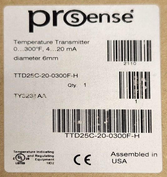 PROSENSE TD25C 20 0300F H Temperature Transmitter 4-20 mA