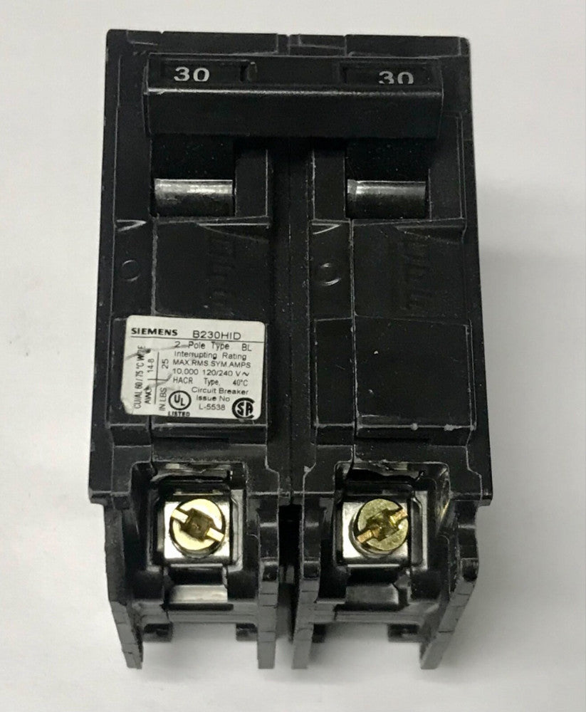 SIEMENS B230HID 2 Pole 30 AMP Type BL Circuit Breaker Bolt IN