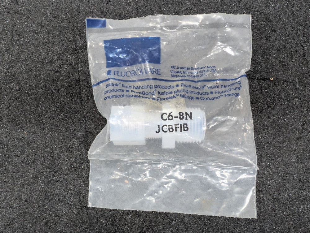 New, Entegris Fluoroware, C6-8N, STR ADPTR, 3/8-IN X 1/2-IN MNPT, INT FERRULE