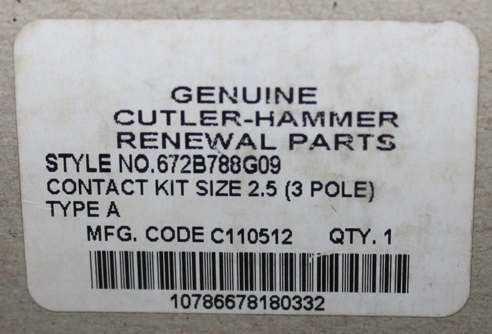 EATON CUTLER HAMMER A200 Size 2.5 2 1/2 Contact Kit 3 Pole 672B788G09