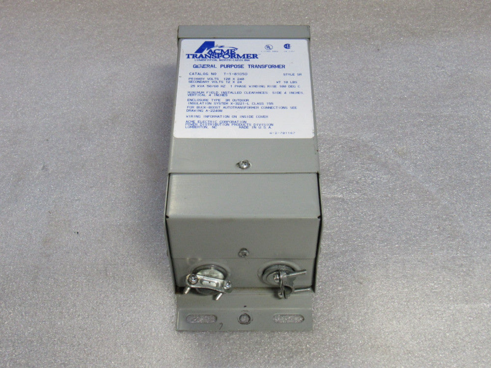 Acme Transformer T-1-81050 1PH .25 KVA 120X240V PRI 12x24V SEC