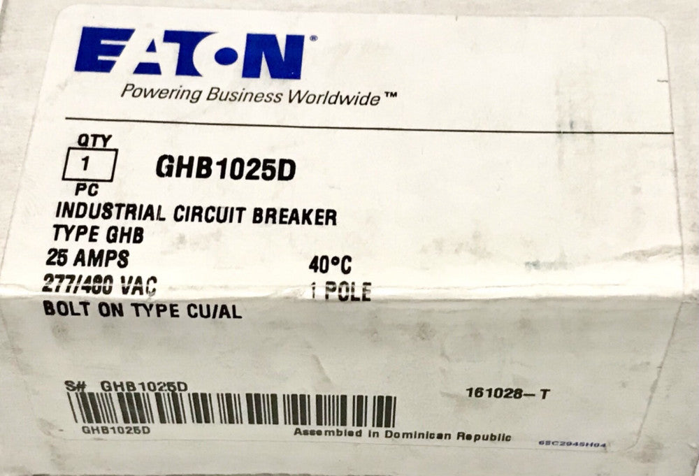 EATON CUTLER HAMMER GHB1025D Single Pole 25 AMP GHB1025 Circuit Breaker