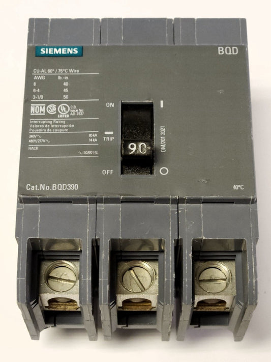 SIEMENS BQD390 3 Pole 90 AMP Type BQD Circuit Breaker