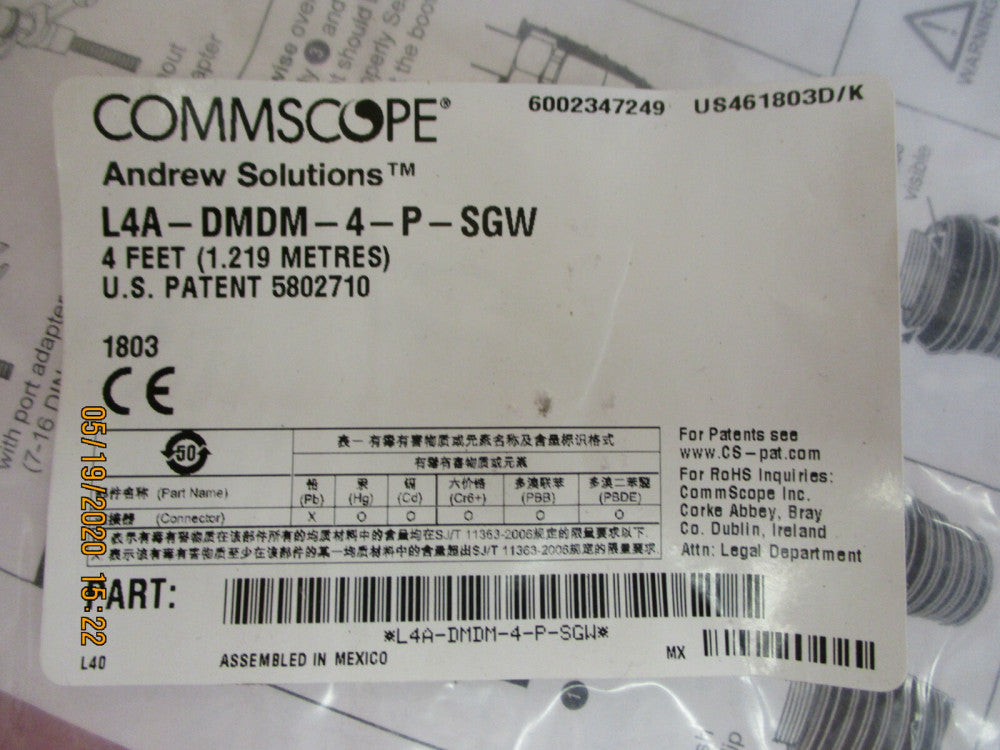 New - Commscope - L4A-DMDM-4-P-SGW  LDF4 ASSY 4FT WITH SUREGUARD