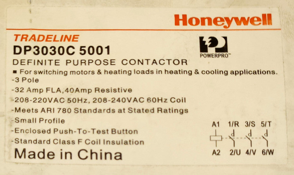 HONEYWELL TRADELINE DP3030C 5001 3 Pole 32 AMP 208 240 VAC Definite Purpose